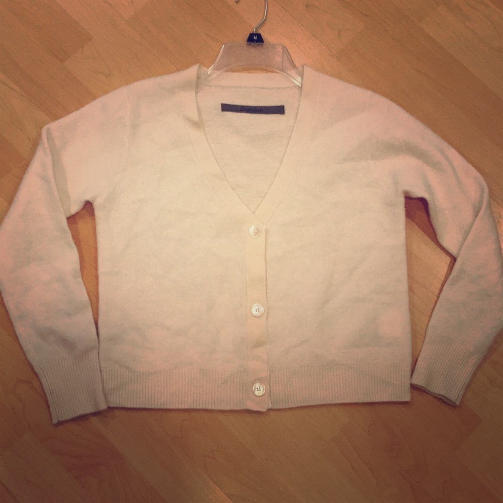 Enza Costa Cream V-Neck Button Front Cashmere Blend Cardigan
